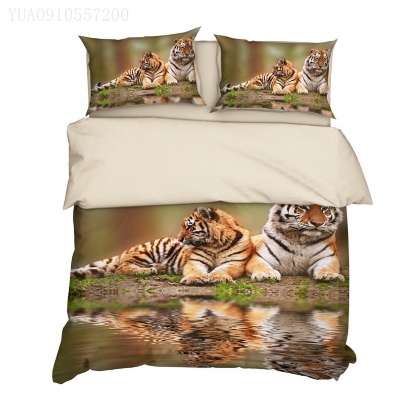 

Animal Duvet Cover 2/3 pcs Tiger Boys Adults 3D Print Quilt Cover with Pillowcase Single Double Queen Bedding Set Free Ship, As picture