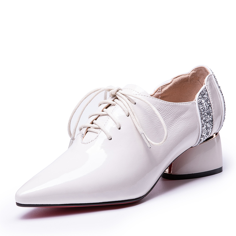 

Women's Casual Pumps High Quality Cowhide leather Lace-up Comfortable pointed Toe Shoes Handmade Square Heel Pumps, Black
