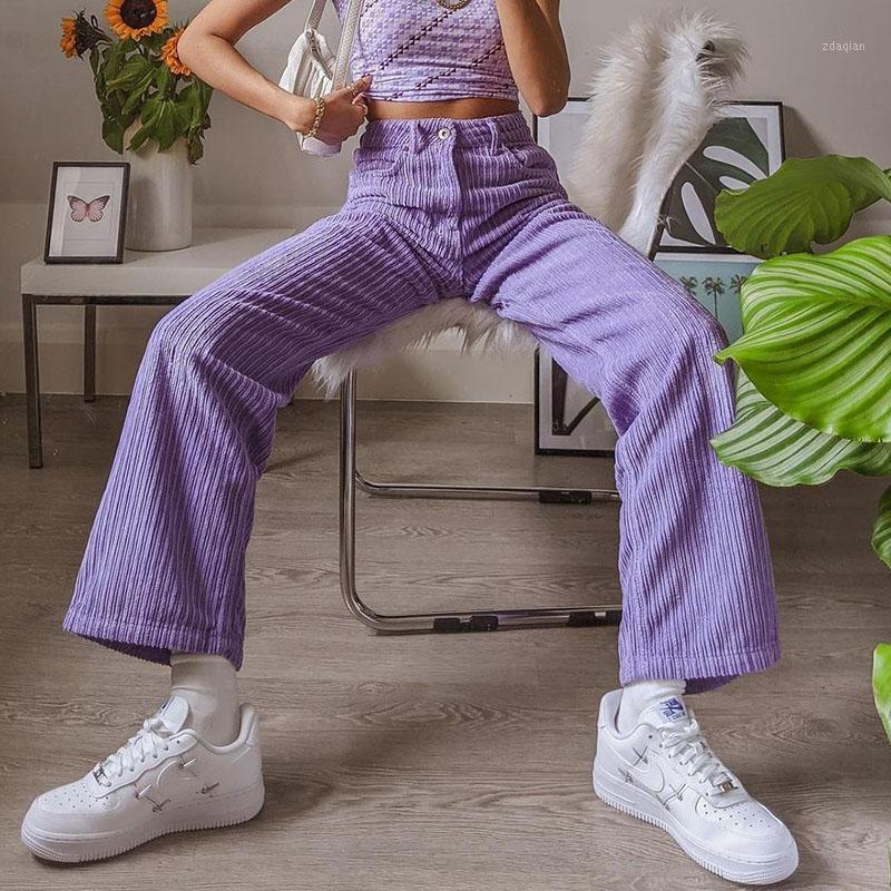

Waataak Winter Purple Corduroy Pants Women High Waist Sweatpants Cotton Skinny Pockets Harajuku Y2K Trousers Women Casual Capris1, As picture