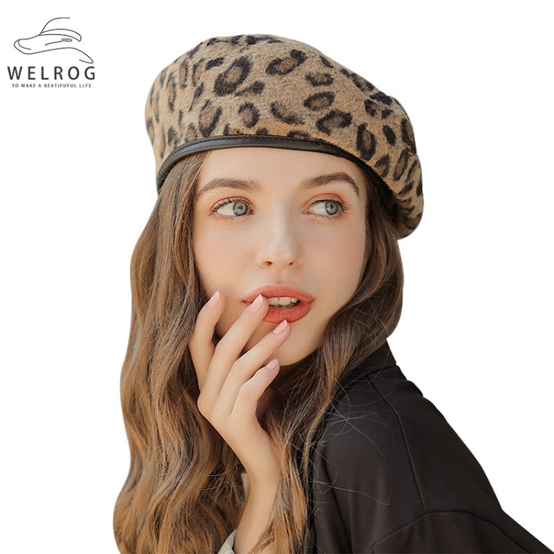 

Berets WELROG Women's Leopard Pattern Fashion Suede Chic Painter's Hats Autumn Winter Flat Cap Retro Beret