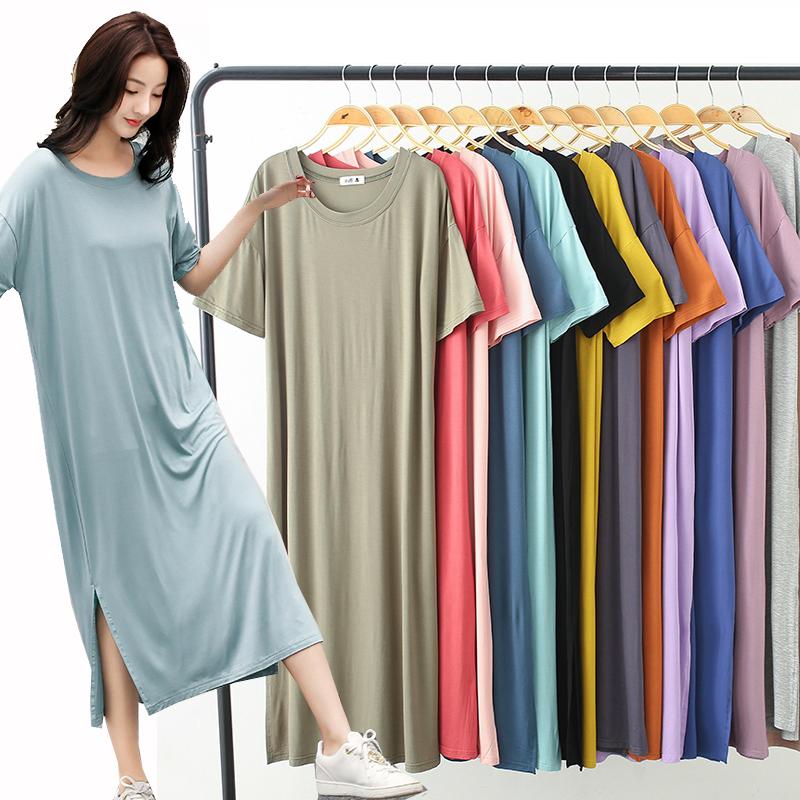 

New Ladies Basic Sleep Shirt Sexy Lingerie Solid Long Nightgown Modal Sleepwear Summer Loose Pregnant Nighty Nightdress, 15