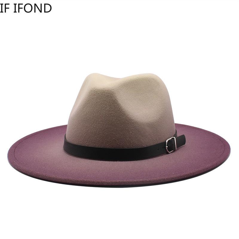 

Wide Brim Hats 2021 Ne Wool Fedoras Hat Panama Winter Warm Jazz Caps Gradient Color Vintage Trilby