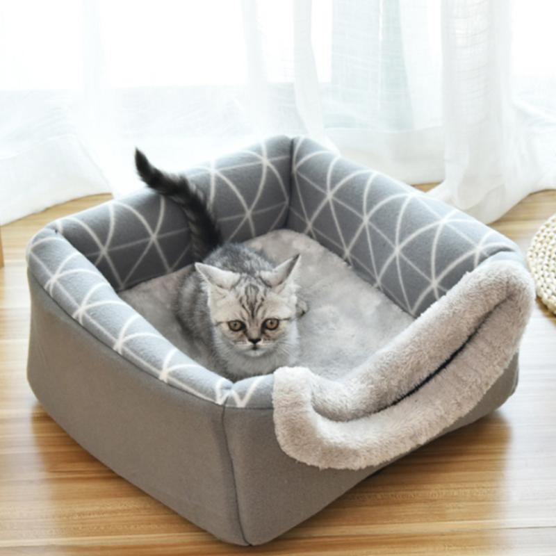 

Winter Cat Bed House Kennel Nest Pet Nest Litter Closed Warm Dog Kennel Sofa House Cushion Cat Pet Products Christmas Gifts, Black