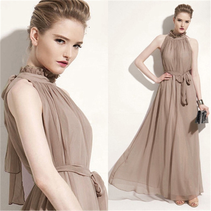 

2021 New Womens Stylish Evening Party Fashions Formal Sleeveless Chiffon Prom Maxi Dress Dressing Gown Femme Lady Dressed V69c, Bordeaux