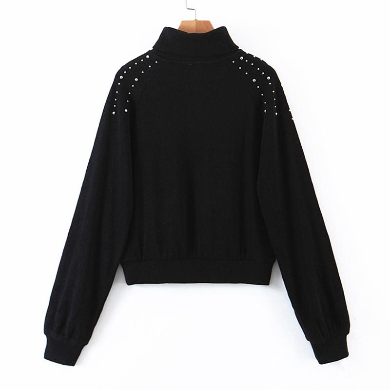 

Elina Fashion Autumn Rivet Casual Sweaters Women Elegant Turtleneck Long Sleeve Sweater Women Black Pullover Sweaters Ladies