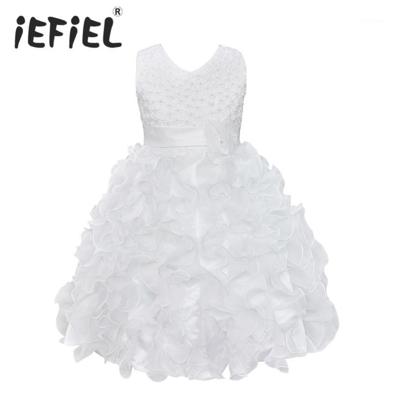 

High Quality New Flower Girl Party Bridesmaid Pageant Princess Dress For Little Girls Gift Organza First Communion Dresses1, Champagne