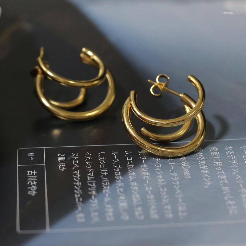 

Stainless steel multilayer triple half hoop C gold stud for women fashion 20201
