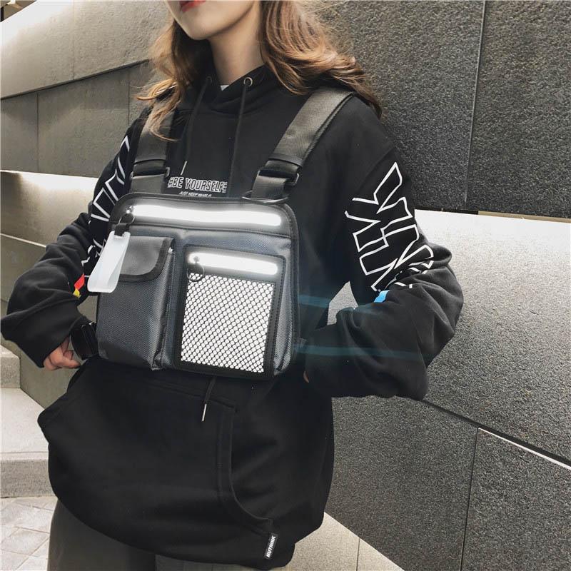 

Streetwear Chest Rig Bag Functional Tactical Vest Hip Hop Style Chest pack Unisex Reflective Waist Bags Fashion Vest Bag ZY985, Sky blue