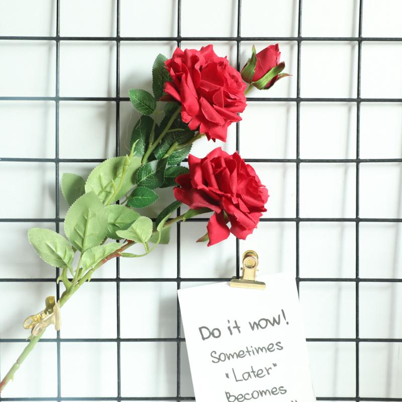 

5Pcs/lot Simulation 3 Heads Rose Artificial Flowers Wedding Home Garden Decoration Fake Flowers Wreath Holding Red Roses, Dark blue rose