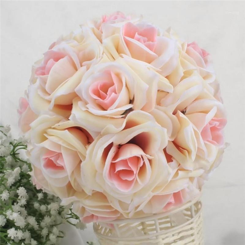 

New Hot 15x21cm Handmade Artificial Rose Flowers Kissing Hanging Ball DIY Bouquet Home Wedding Party Decor SMD661, Dark pink