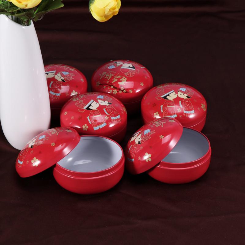 

6PCS/Set Round Shape Macarons Flat Drum Tinplate Candy Box Gift Storage Box(Couples