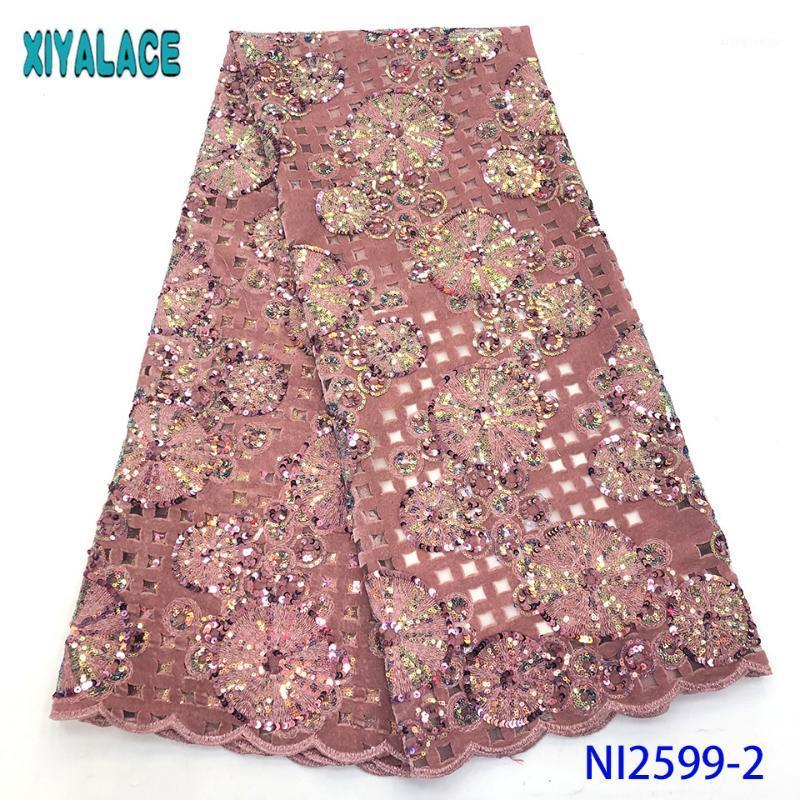 

French Mesh Lace High Quality Velvet Lace Fabric with Sequins African Fabrics with Sequence for Bridal KSNI25991