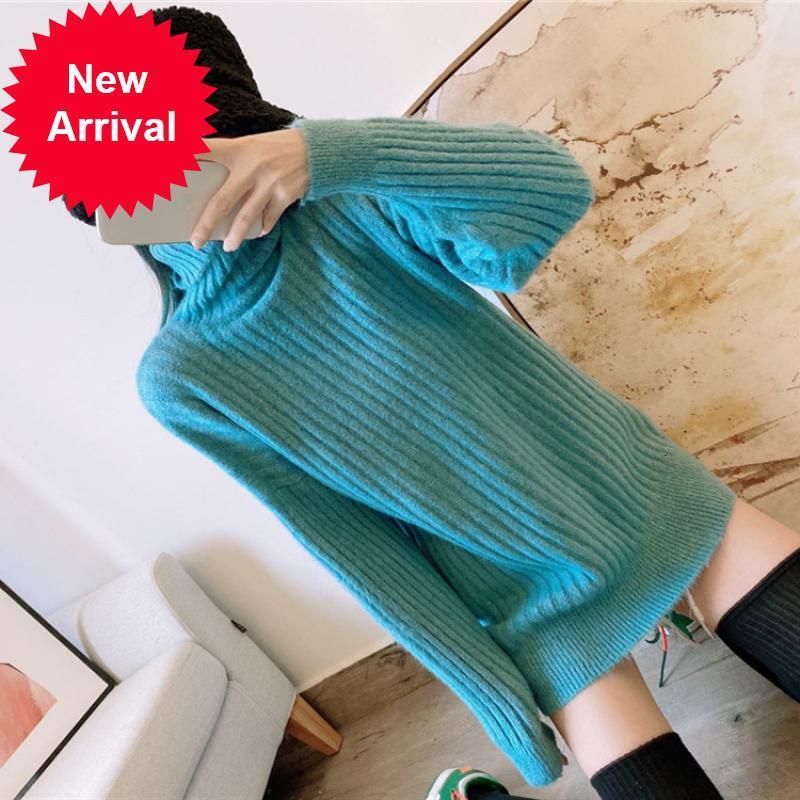 

Winter 2021 Stylish Feminine Fashions Midi Long Sleeve Sweater Loose Blue Lazy Clothes Turtleneck High Quilted Shirt Design Brand 1YUE, Beige