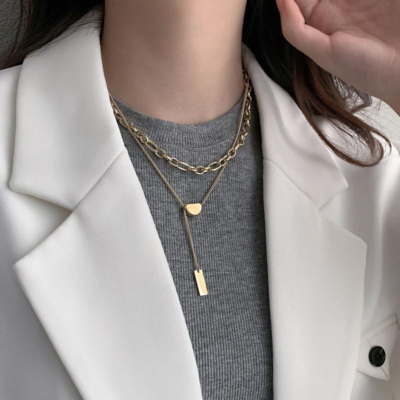 

Chokers TIMEONLY Hip Hop Double Layering Titanium Steel Choker Necklace 2021 Hollow Chunky Chain Necklaces For Women Ladies Jewelry