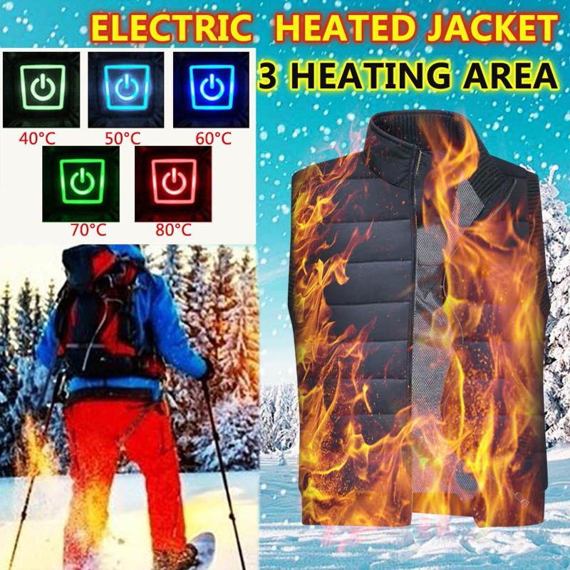 

Mens Jackets Hoodie Winter Unisex Adjustmen USB Electric Heating Suit Warm Down Sleeveless Vest Outerwear Casaco Masculino, Navy blue