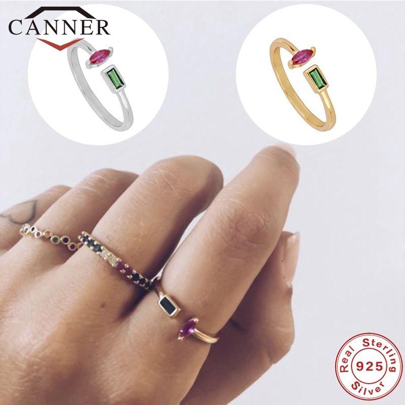 

CANNER 100% 925 Sterling Silver Adjustable Ring for Women INS Style Exquisite Luxurious CZ Zircon Opening Rings Jewelry anillos