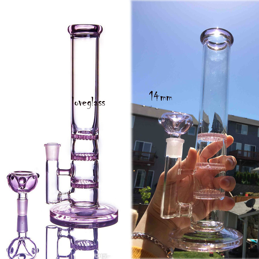 

Heady Dab Rigs Percolator Bong Pink Bong Girly Honeycomb Glass Water Pipes 3 Layers Cute Dab Bong 11 Inches and 14mm Joint