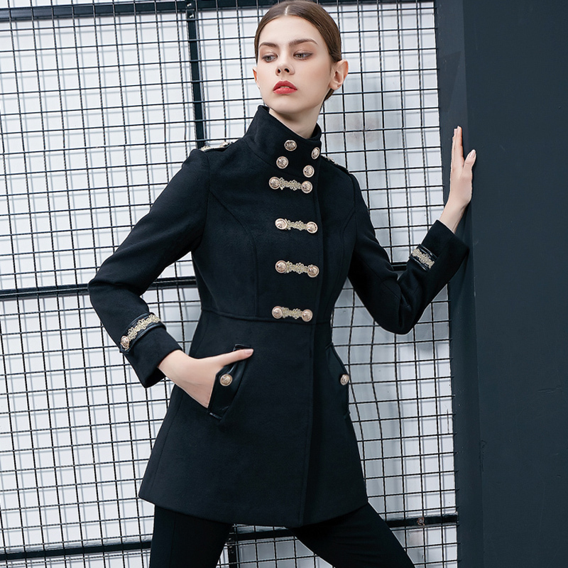 

2021 New Female vintage jacket double breasted hot trench elegant military lady coat mujer classic streetwear traf NNYB, Black