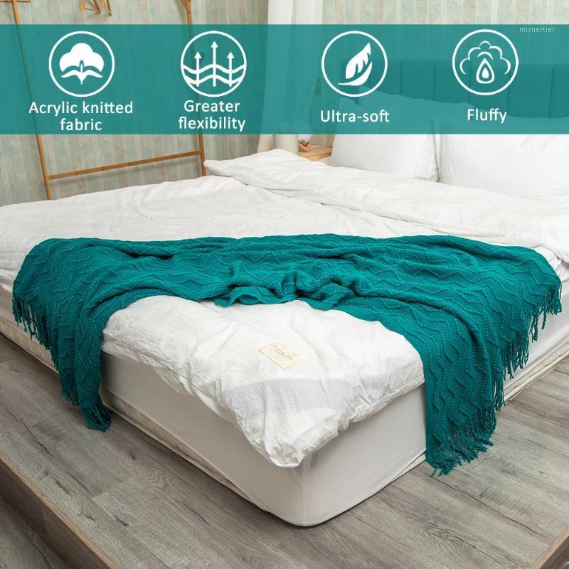 

Travel Living Room Warm Fashion Home Decor Office Soft Cozy With Tassels Acrylic Knitted Grid For Sofa Bed Throw Blanket Couch1