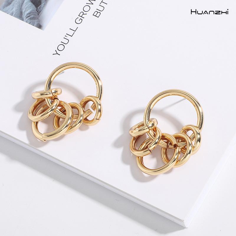 

2020 New Fashion Gold Sliver Metal Multilayer Circle Geometric Irregular Hoop Earrings For Women Girls Travel Jewelry