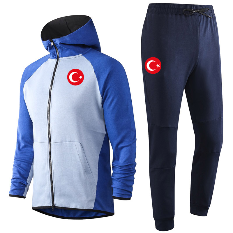 

2020 turkey national team soccer Hoodie Sweatshirt Tracksuit Sets winter mens casual sports hooded training sportswear suits Running Sets, Black;blue