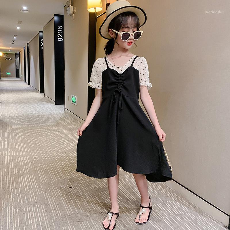 

Girl's Dresses 2021 Summer Girls Dress Fashion Dot Kids For Party Princess Cute Clothes Girl 4 5 6 7 8 9 10 11 12 Years1, Black