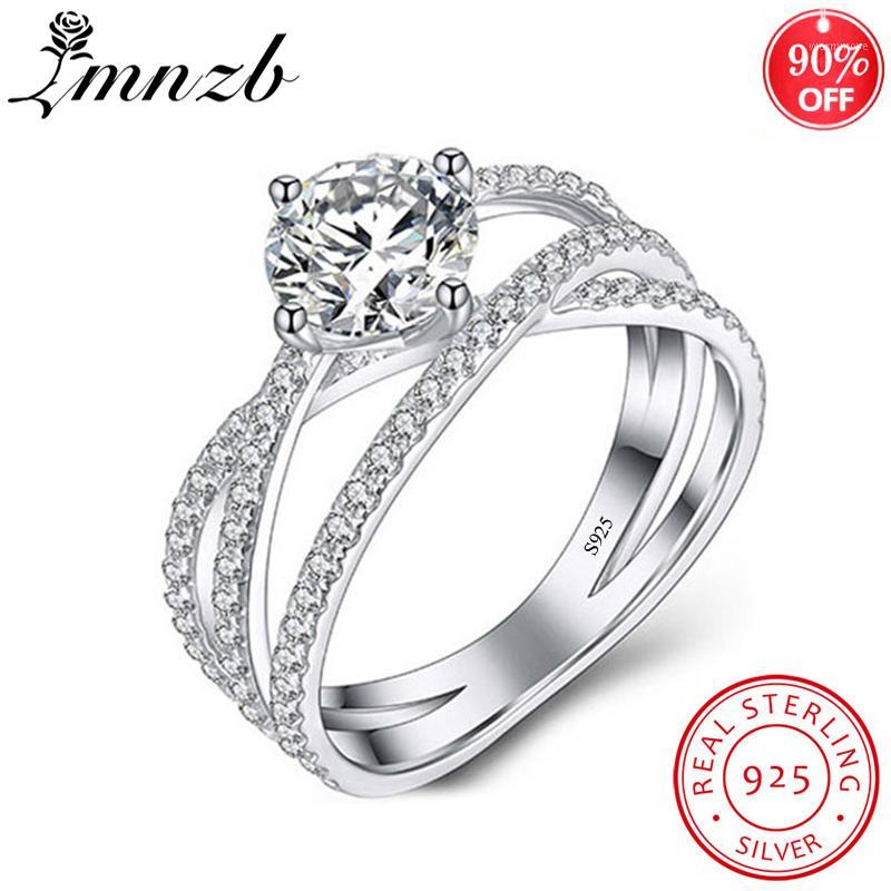 

LMNZB 100% Original 925 Sterling Silver Ring 6.5mm CZ Zircon Rings Bride Engagement Jewelry Accessories Gift for Women LR3751