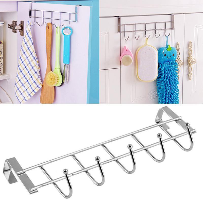 

Silver Five-Row Stainless Steel Hook Door-Back Traceless Hook Clothes Hanger Hooks Kitchen Bedroom Door Rack Towel Holder1