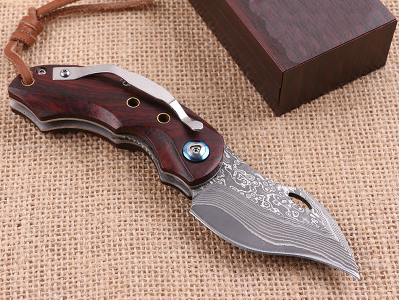 

New 6.1 Sheet Pocket With Folding Knife VG10 Damascus Steel Knives Point Blade Rosewood + Steel Handle Inch EDC Wood Gift Damascus Drop Jexs