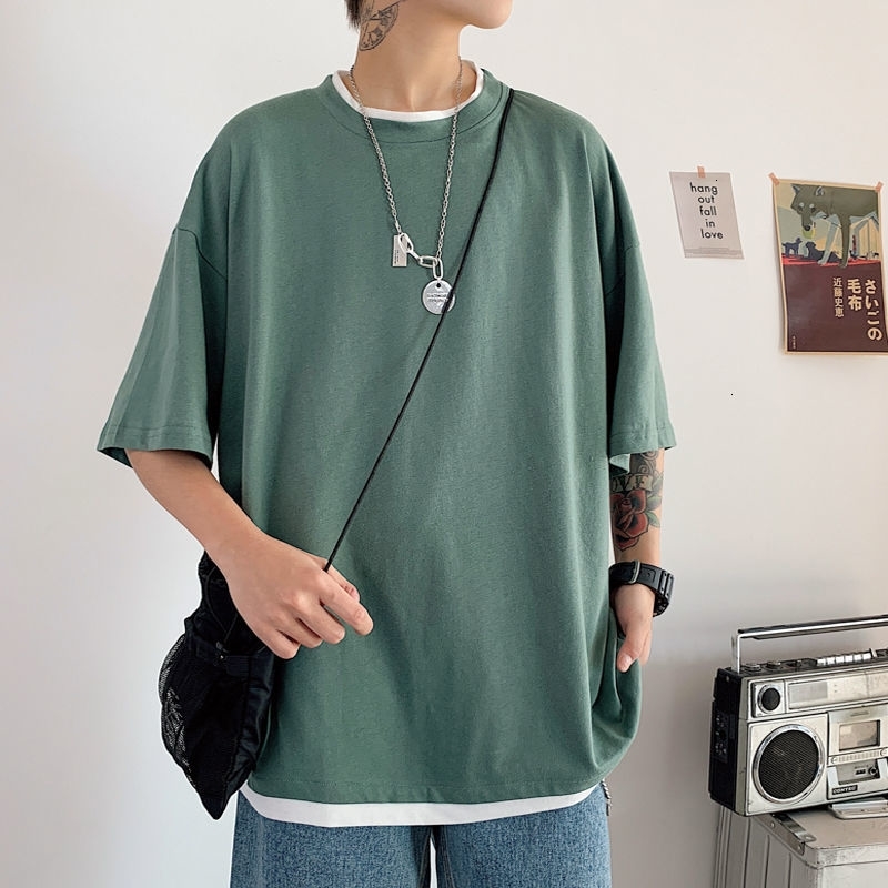 

2021 New Fashion Couple Short Sleeve T-shirt Men's Solid Color t Shirts Casual Oversize Male Clothing Korean Streetwear Sdke, Black