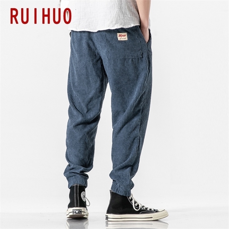 

RUIHUO 2020 Autumn Corduroy Harem Pants Men Joggers Men's Pants Korean Streetwear Men's Casual Pants Hip Hop Tracksuit - LJ201217, Black