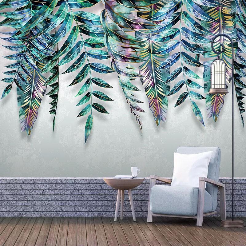

Custom Mural Wallpaper Modern Light Tropical Plant Leaves Wall Painting Livng Room Bedroom Dining Room Fresco Wall Papers1, As pic