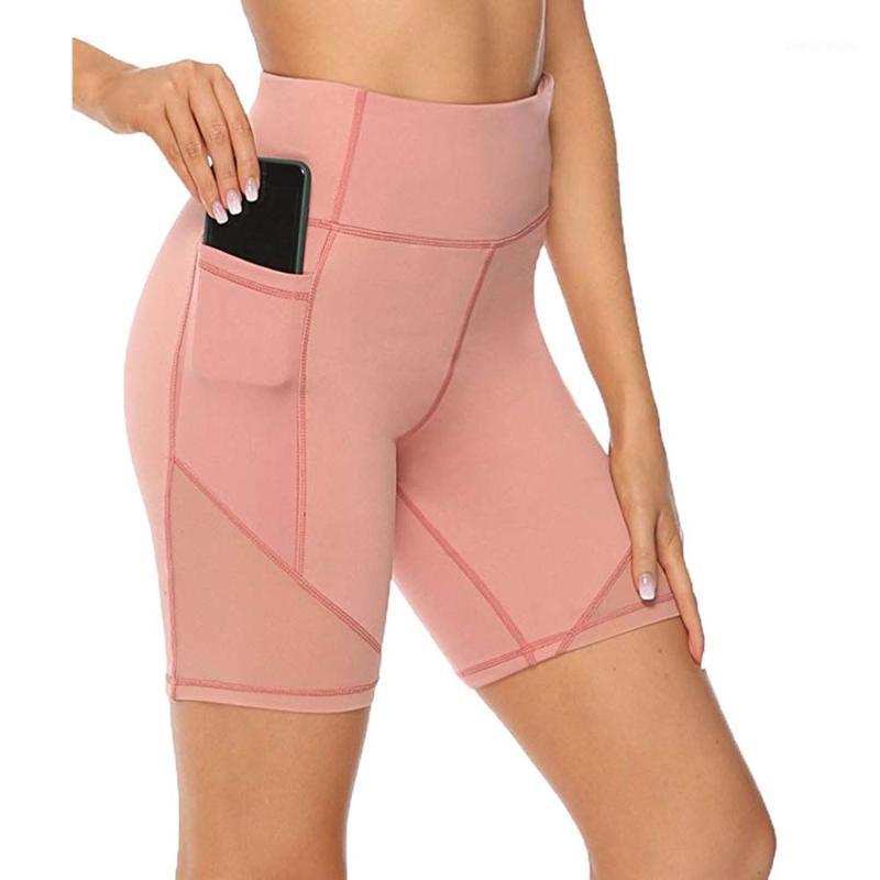 

Soild Color With Boy Shorts +pocket Sports Women's High Waist Yoga Shorts Abdomen Control Training Running Trousers Push Up03271
