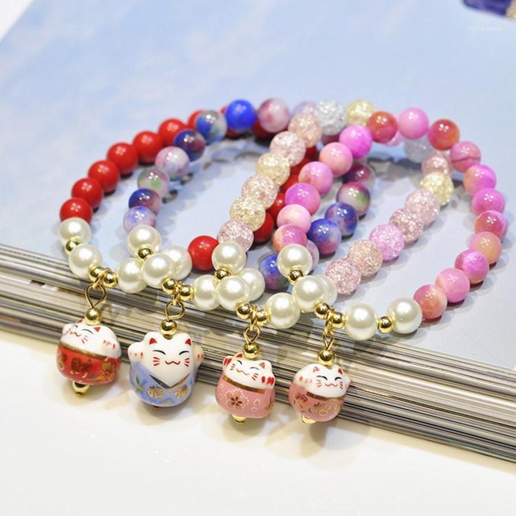 

Natural Stone Bead Chain Bracelet Cute Ceramics Lucky Cat Pendant Bracelet Fashion Jewelry Wholesale Good Gift for Women/Girl1