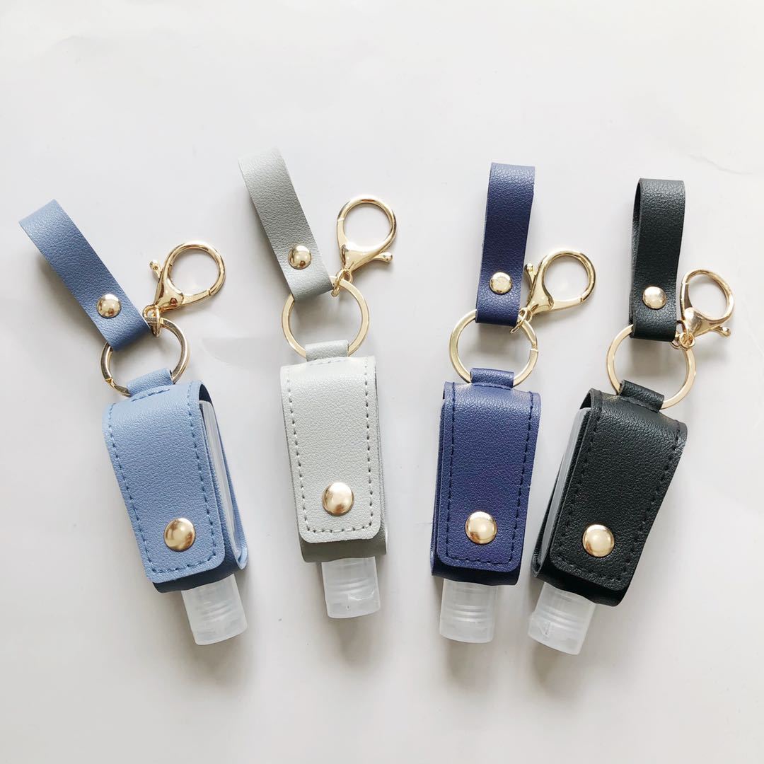 

Travel Bottle Hand Cover Sanitizer PU 8 Keychain Color 30ML Leather Bottle Keyring Liquid Holder Bag Soap Holder Refillable Carriers Xjccg