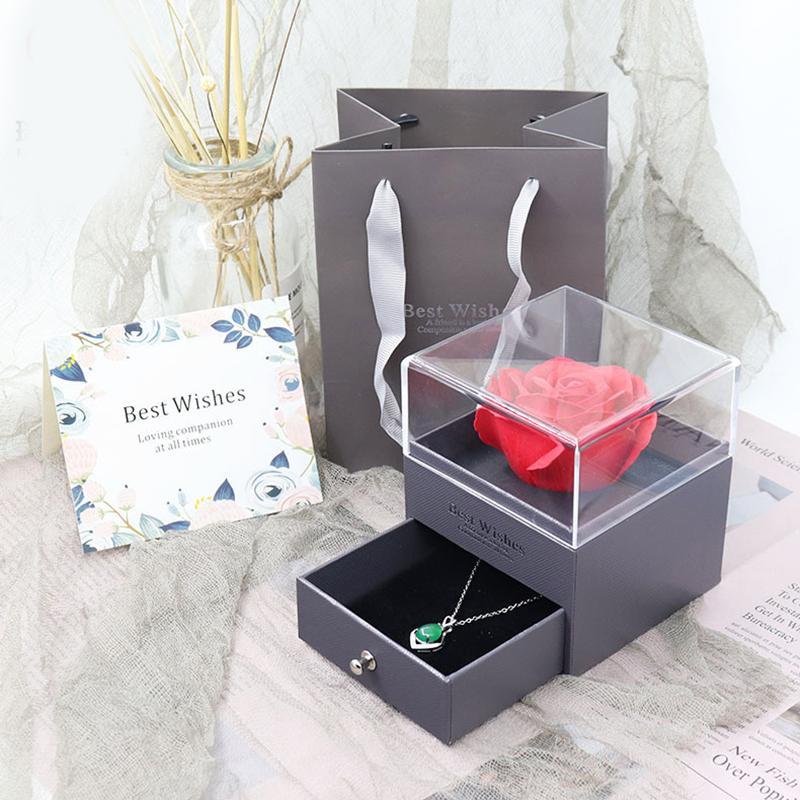 

Valentine's Day Gift Box with Soap Flower and Drawer Gray/Green Ring Storage Box for Little Jewelry Valentine's Day FAS6