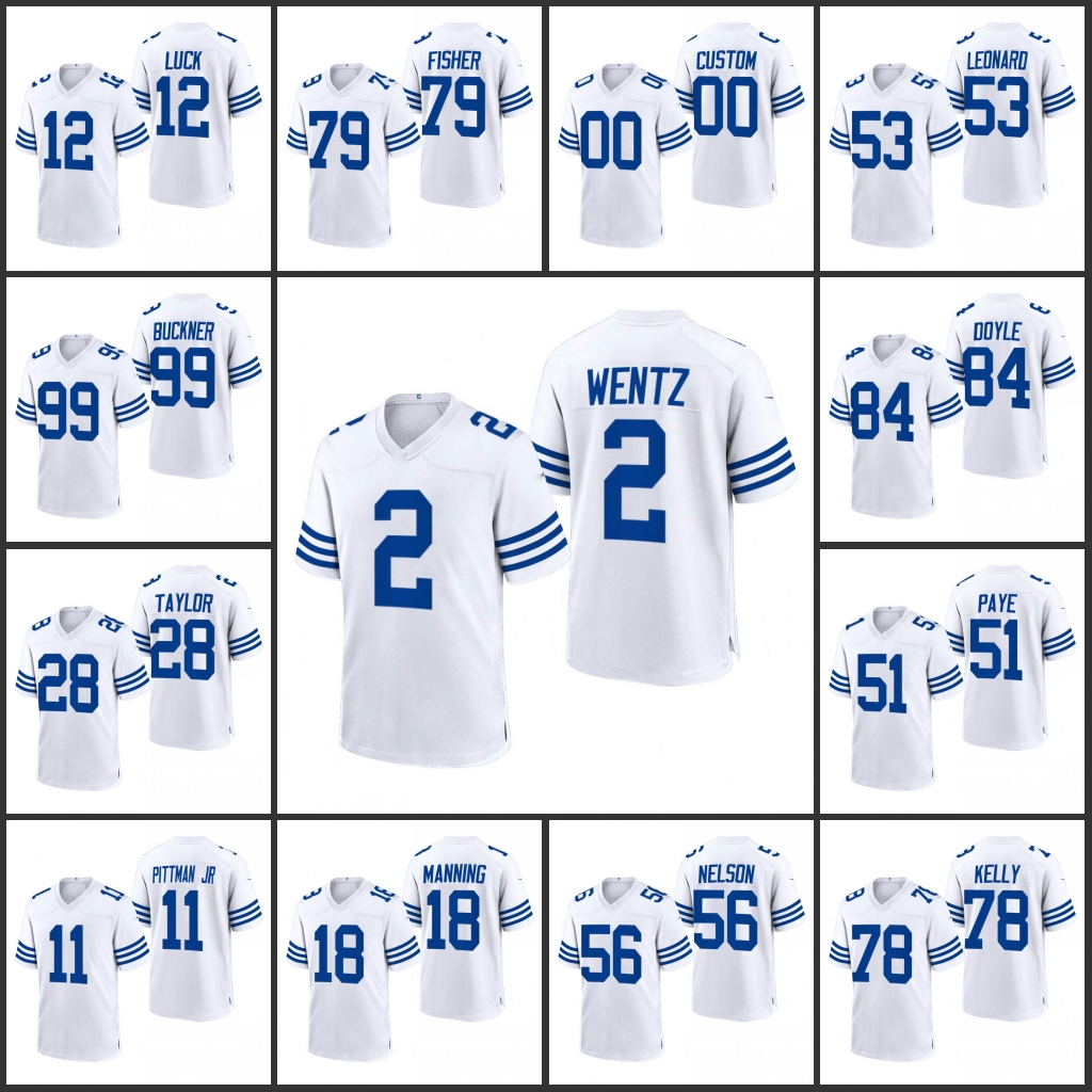 

Indianapolis''Colts''Men #53 Darius Leonard 2 Carson Wentz 13 T.Y. Hilton 18 Peyton Manning Women Youth Custom White Game Throwback Jersey