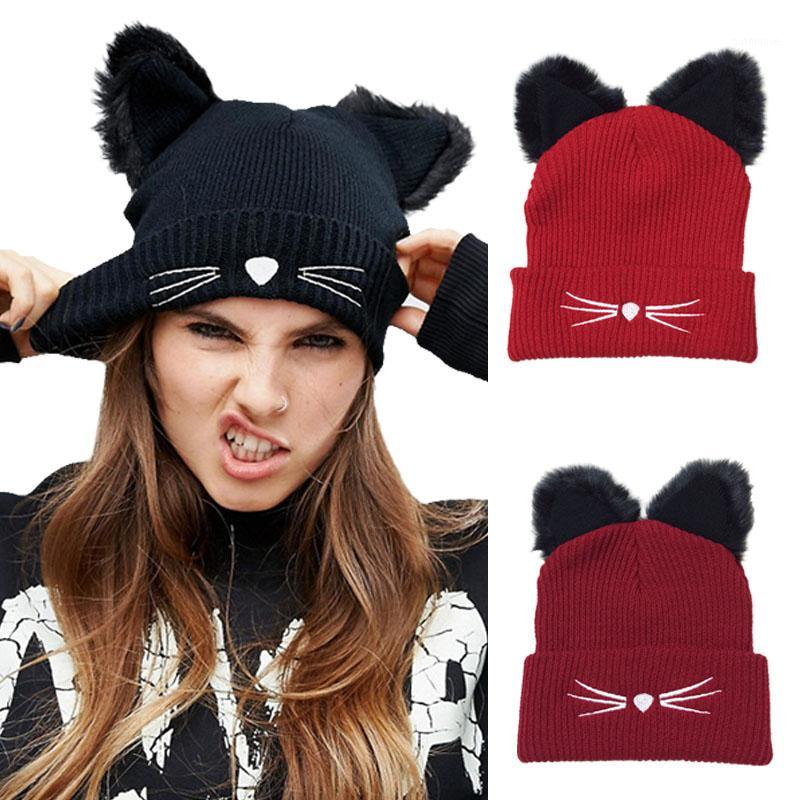 

Fashion Winter Women Woolen Knitting Cap Faux Fur Horns Cat Ear Crochet Braided Warm Beanie Lady Girl Casual Knitted Hat New1, Black