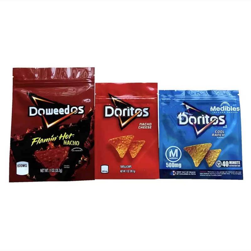 

500mg 600mg doweeos Crunchy edibles Packaging Mylar Bags Sour Gummy Frito Dorri chips Cheese Flavor Smell Proof Bag wholesale