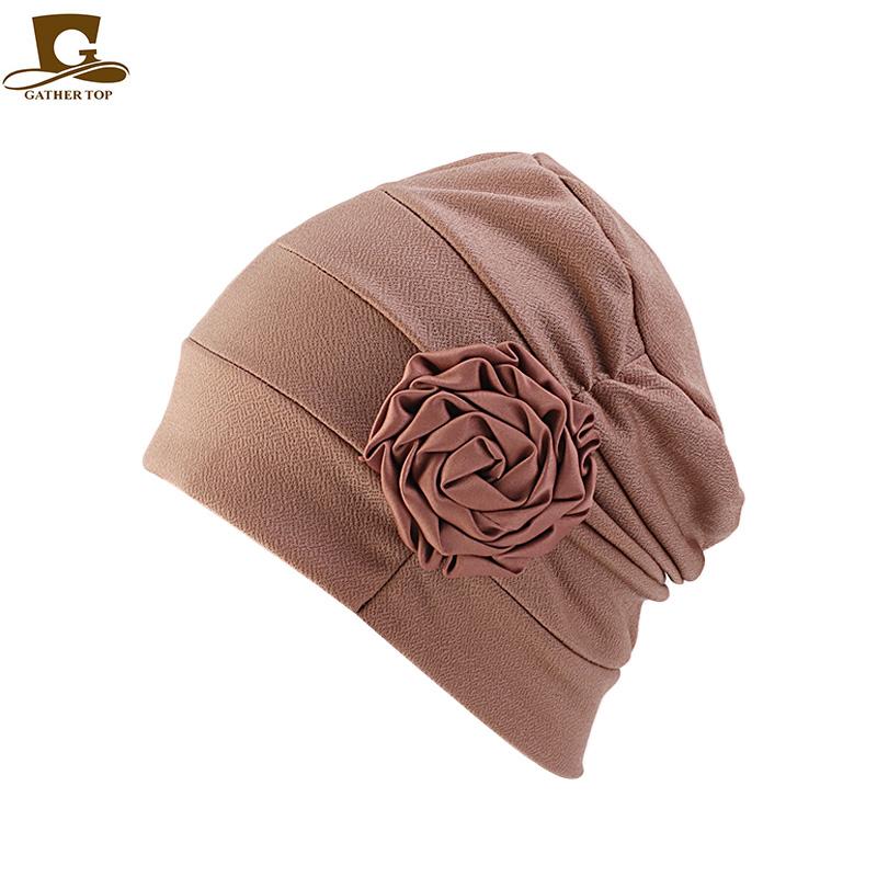 

New Fashion Flower Shape Turban Beanie Women Chemo Cap Sleep Bonnet, Black