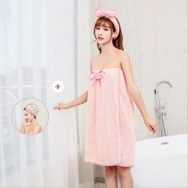 

3 Pcs Girl Bath Towel Set Sexy Wrap Nightgown Skirt Bra Bath Towel Dry Hair Cap Headband Set new1, Light purple