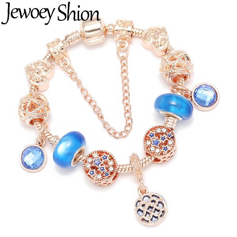 

DIY Rose Gold Blue Water Drops Beads Charms Bracelets For Women Fits Fashion Brand Bracelet Romantic Jewelry Gift