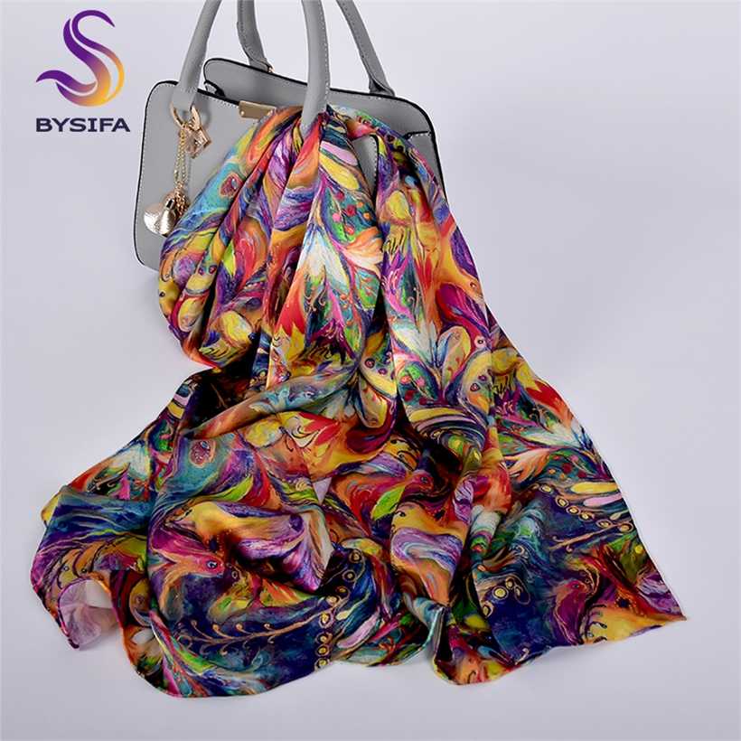 

[BYSIFA] Luxury Pure Silk Scarf Shawl Women Spring Autumn Long Scarves Ladies Brand 100% Neck Foulard 175*52cm 220106