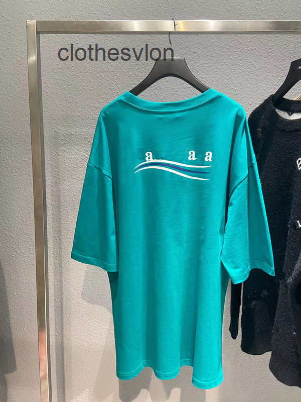 

T-shirts Mens Fashion 2022 Balencaiga's b Spring Summer Paris Cola Wave Print Short Sleeve T-shirt Loose, Black