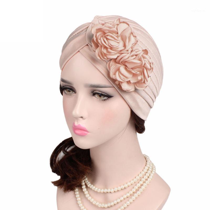 

New Woman Big Flower Turban Hair Accessories Elastic Cloth Hair Bands Hat Chemo Beanie Ladies Muslim Scarf Cap For Loss #YJ1, Gray