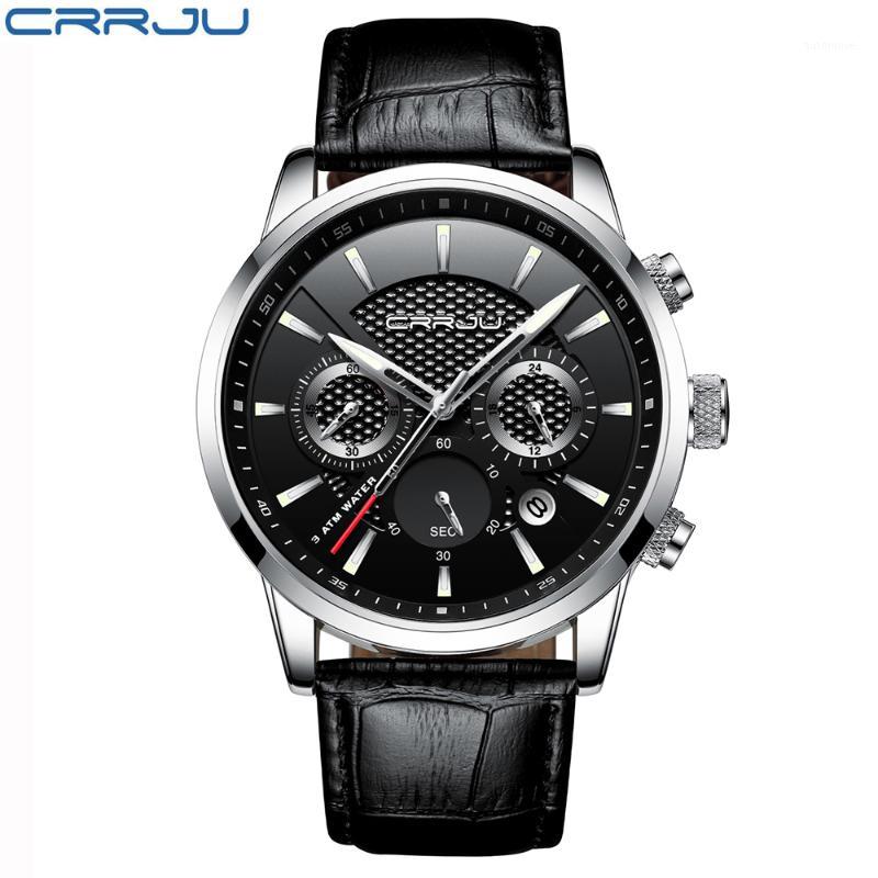 

CRRJU Fashion Watch Men Leather Top Business Quartz Wristwatch 3 ATM Waterproof Outdoor Sports Watches Relogio Masculino1, S b b