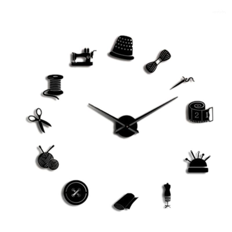 

Tailor Shop Decorative DIY Large Wall Clock for Living Room Vintage Sewing Machine Tools Mirror Giant Clock Wall Sticker 47Inch1