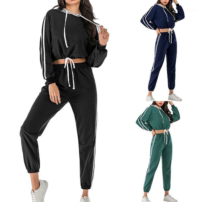 

Running Sets For Women Sports Loose Jogging Racing Pants Pullover Coat Autumn Striped Tracksuit Casual Yoga Set Female Sportwear1, Brown