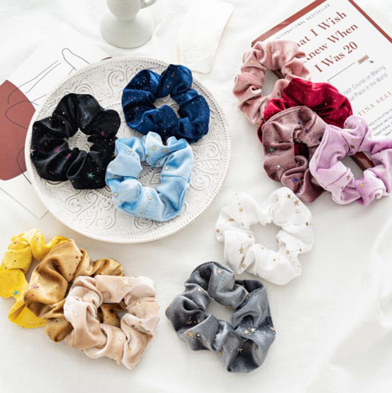 

Velvet Hair Scrunchies Golden Stars Women Hairbands Elastic Hair Ties Ropes Girl Ponytail Holder Retro Elegant Hair Accessories DW6414, As picture