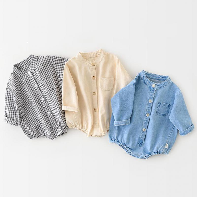 

New 2021 Spring Newborn Toddler Infant Baby Boy Denim Bodysuit Jumpsuit Girls Outfit Single-breasted Long Sleeve Clothes Pvvk, 11024beige